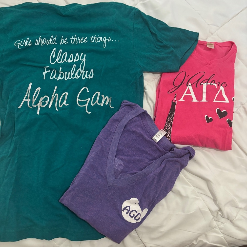 Alpha Gam T-Shirts Set in Teal, Pink, and Purple